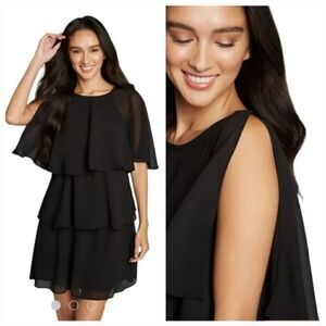 NEW Nordstrom Tash + Sophie Tiered Chiffon Dress in Black Size XS